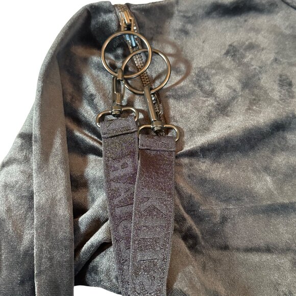 Killstar In A State Black Velvet Hooded Pullover Shoulder Zipper Cutouts Straps - Picture 8 of 10